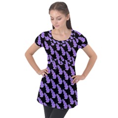 Cute Lavanda Black Puff Sleeve Tunic Top