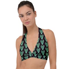 Watercolor Seaweed Black Halter Plunge Bikini Top by ConteMonfrey