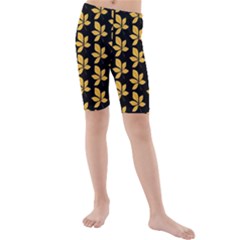 Orange And Black Leaves Kids  Mid Length Swim Shorts by ConteMonfrey