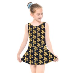 Orange And Black Leaves Kids  Skater Dress Swimsuit by ConteMonfrey