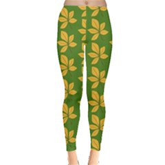 Orange Leaves Green Leggings  by ConteMonfrey