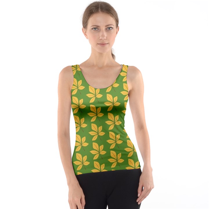 Orange Leaves Green Tank Top