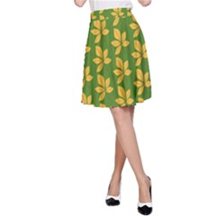 Orange Leaves Green A-line Skirt by ConteMonfrey