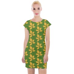 Orange Leaves Green Cap Sleeve Bodycon Dress by ConteMonfrey