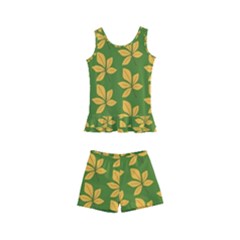 Orange Leaves Green Kids  Boyleg Swimsuit by ConteMonfrey