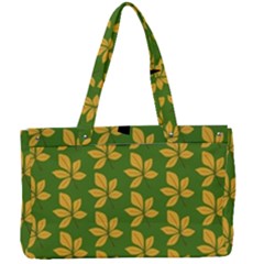 Orange Leaves Green Canvas Work Bag by ConteMonfrey