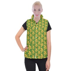 Orange Leaves Green Women s Button Up Vest by ConteMonfrey