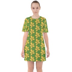 Orange Leaves Green Sixties Short Sleeve Mini Dress by ConteMonfrey