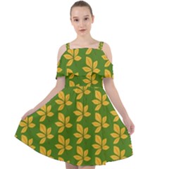 Orange Leaves Green Cut Out Shoulders Chiffon Dress by ConteMonfrey