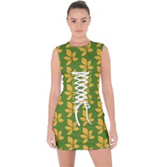 Orange Leaves Green Lace Up Front Bodycon Dress by ConteMonfrey