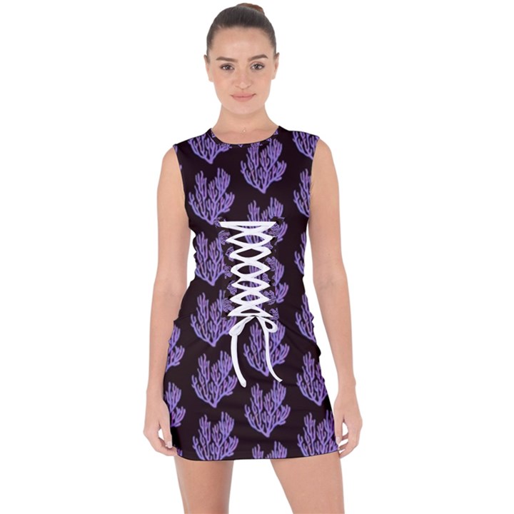 Black Seaweed Lace Up Front Bodycon Dress