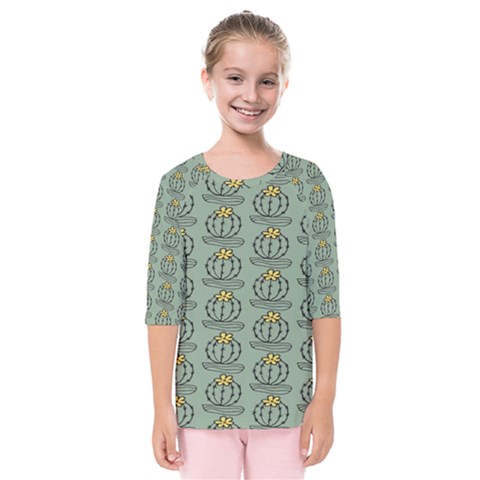 Cactus Green Kids  Quarter Sleeve Raglan Tee by ConteMonfrey