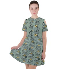 Cactus Green Short Sleeve Shoulder Cut Out Dress  by ConteMonfrey