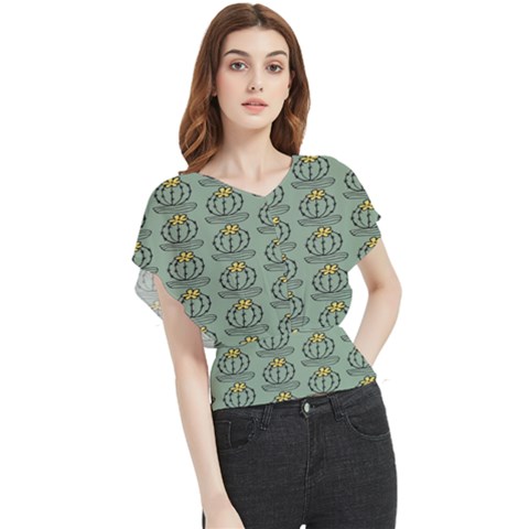 Cactus Green Butterfly Chiffon Blouse by ConteMonfrey