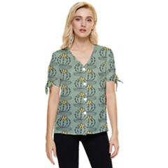 Cactus Green Bow Sleeve Button Up Top by ConteMonfrey