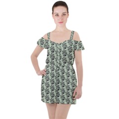 Cactus Lines Ruffle Cut Out Chiffon Playsuit by ConteMonfrey