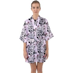 Lovely Cactus With Flower Half Sleeve Satin Kimono  by ConteMonfrey