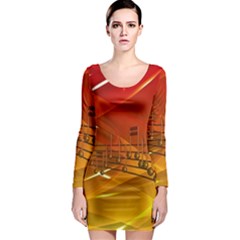 Music Notes Melody Note Sound Long Sleeve Bodycon Dress by Wegoenart