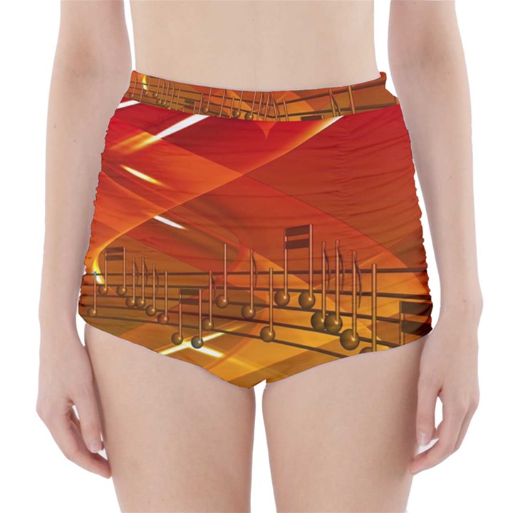 Music Notes Melody Note Sound High-Waisted Bikini Bottoms