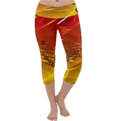 Music Notes Melody Note Sound Capri Yoga Leggings by Wegoenart