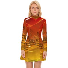 Music Notes Melody Note Sound Long Sleeve Velour Longline Dress by Wegoenart