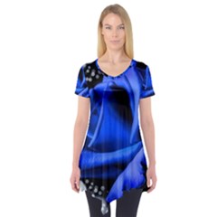 Blue Rose Bloom Blossom Short Sleeve Tunic  by Wegoenart