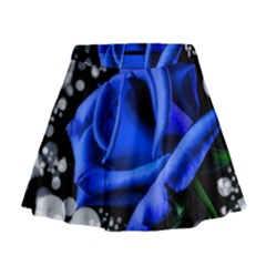 Blue Rose Bloom Blossom Mini Flare Skirt by Wegoenart