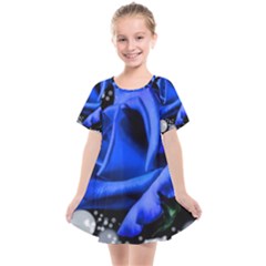 Blue Rose Bloom Blossom Kids  Smock Dress by Wegoenart