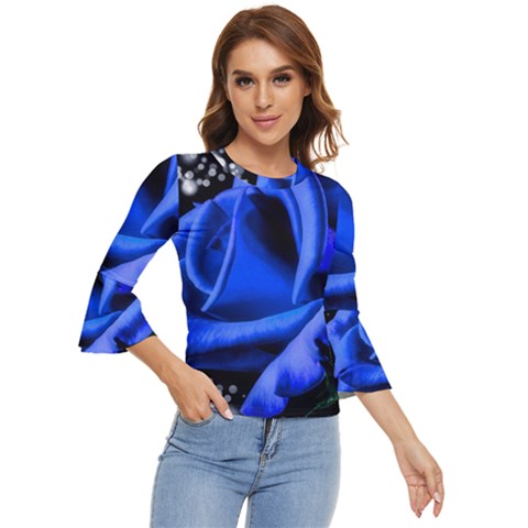 Blue Rose Bloom Blossom Bell Sleeve Top by Wegoenart