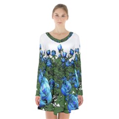 Flower Roses Rose Nature Bouquet Long Sleeve Velvet V-neck Dress by Wegoenart