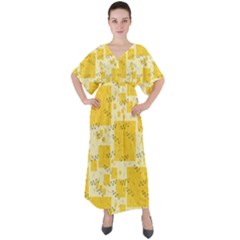 Party Confetti Yellow Squares V-neck Boho Style Maxi Dress by Wegoenart