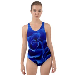 Blue Rose Flower Plant Romance Cut-out Back One Piece Swimsuit by Wegoenart