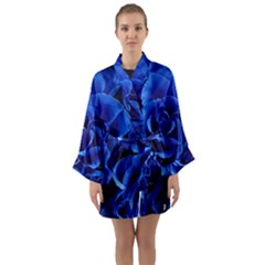 Blue Rose Flower Plant Romance Long Sleeve Satin Kimono by Wegoenart