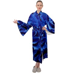 Blue Rose Flower Plant Romance Maxi Velour Kimono by Wegoenart