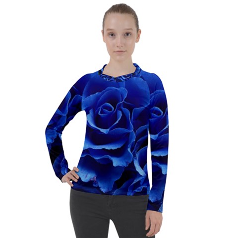 Blue Rose Flower Plant Romance Women s Pique Long Sleeve Tee by Wegoenart