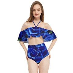 Blue Rose Flower Plant Romance Halter Flowy Bikini Set  by Wegoenart