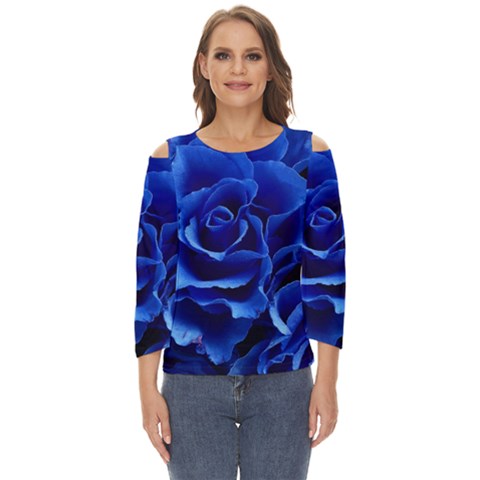 Blue Rose Flower Plant Romance Cut Out Wide Sleeve Top by Wegoenart