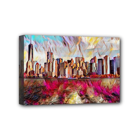 New York Skyline Manhattan City Mini Canvas 6  X 4  (stretched) by Wegoenart