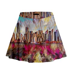 New York Skyline Manhattan City Mini Flare Skirt by Wegoenart