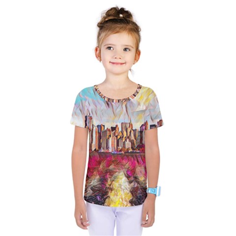 New York Skyline Manhattan City Kids  One Piece Tee by Wegoenart