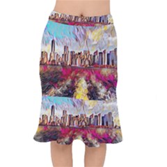 New York Skyline Manhattan City Short Mermaid Skirt by Wegoenart