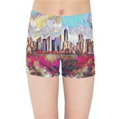 New York Skyline Manhattan City Kids  Sports Shorts by Wegoenart