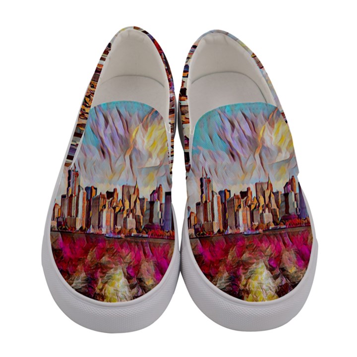 New York Skyline Manhattan City Women s Canvas Slip Ons