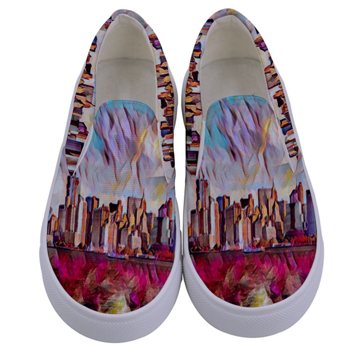 New York Skyline Manhattan City Kids  Canvas Slip Ons