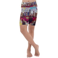 New York Skyline Manhattan City Kids  Lightweight Velour Cropped Yoga Leggings by Wegoenart