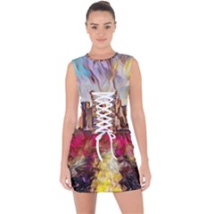 New York Skyline Manhattan City Lace Up Front Bodycon Dress by Wegoenart