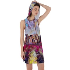 New York Skyline Manhattan City Racer Back Hoodie Dress by Wegoenart