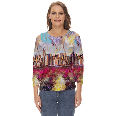 New York Skyline Manhattan City Cut Out Wide Sleeve Top by Wegoenart