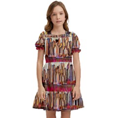 New York Skyline Manhattan City Kids  Puff Sleeved Dress by Wegoenart