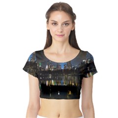 New York Night Central Park Skyscrapers Skyline Short Sleeve Crop Top by Wegoenart